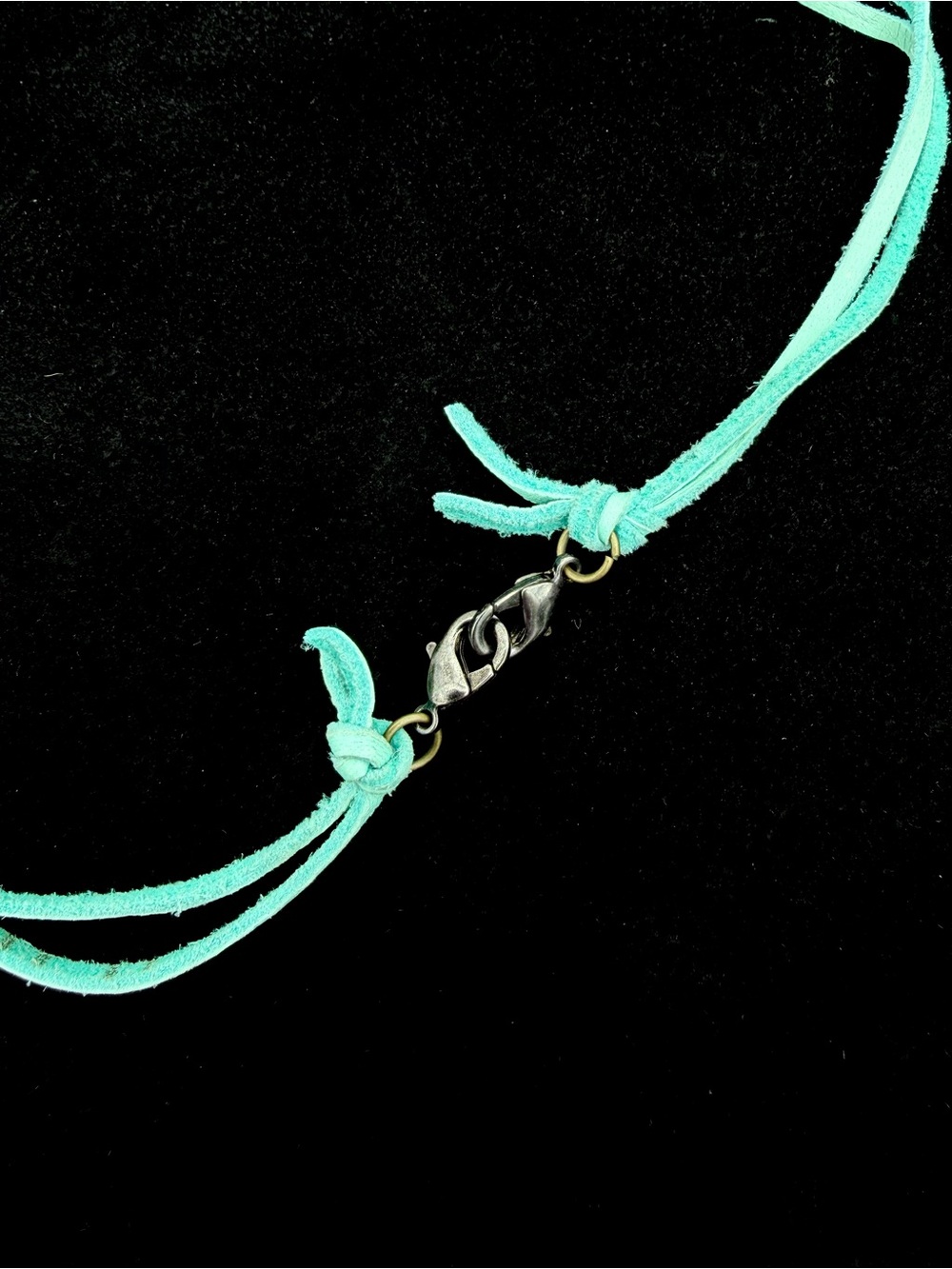 Blue Speckled Stone Donut Pendant Turquoise Suede 21-1/2” Necklace - Picture 5 of 5